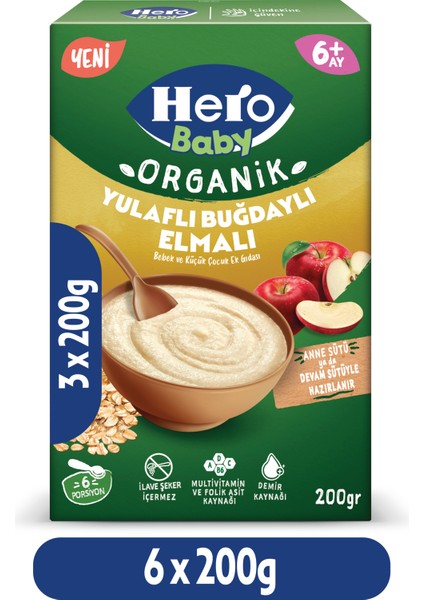 Organik Buğdaylı Yulaflı Elmalı 200G X6