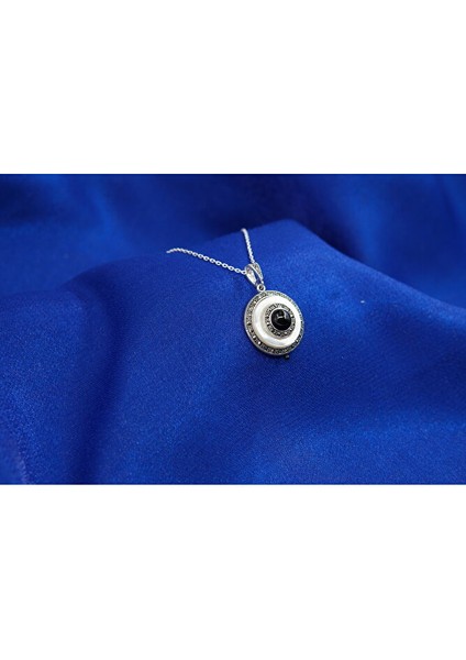 925 Ayar Gümüş Oltu Taşı Yuvarlak Kolye SK0006