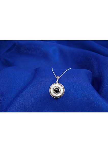925 Ayar Gümüş Oltu Taşı Yuvarlak Kolye SK0006 fiyatları