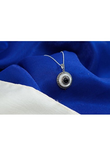 925 Ayar Gümüş Oltu Taşı Yuvarlak Kolye SK0006 modelleri