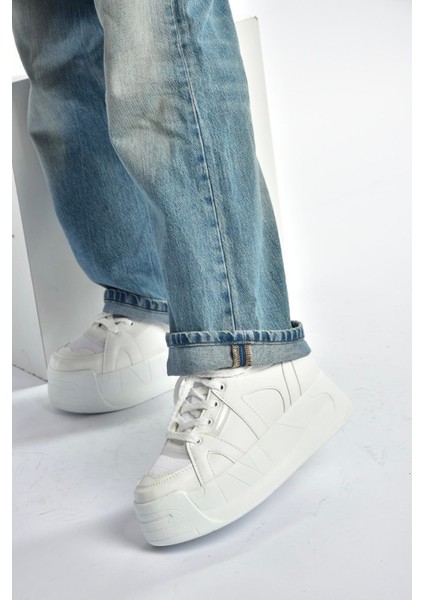 V973019109 Beyaz Kalın Tabanlı Kadın Spor Ayakkabı Sneakers modelleri