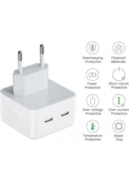Yeni Nesil Pd Type-C Uyumlu Çift USB-C Girişli Adaptör 50W Şarj Başlığı