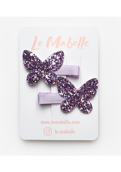 Lila Simli Kelebek Figürlü 2'li Kız Çocuk Klips Toka