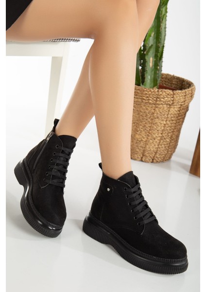 Siyah Süet Bağcıklı Bot