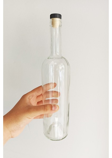 750 ml Şeffaf Şarap Şişesi Siyah Doğal Mantar Tıpalı ve Siyah Kapüşonlu Dibi Çukur Cam Şişe 1 Adet fiyatları