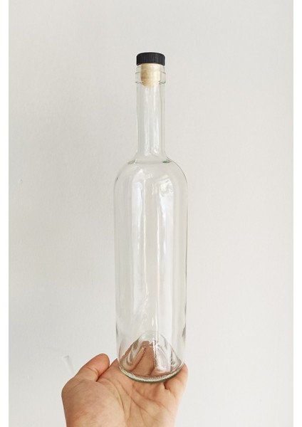750 ml Şeffaf Şarap Şişesi Siyah Doğal Mantar Tıpalı ve Siyah Kapüşonlu Dibi Çukur Cam Şişe 1 Adet modelleri