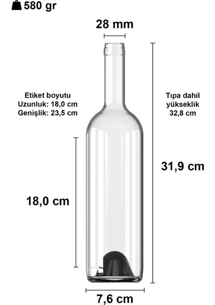 750 ml Şeffaf Şarap Şişesi Siyah Doğal Mantar Tıpalı ve Siyah Kapüşonlu Dibi Çukur Cam Şişe 1 Adet fırsatları
