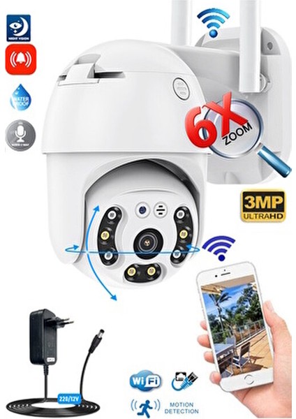 360 Dönebilen Kablosuz Wifi Ip Kamera Speed Dome 1080p FullHD Gece Görüşlü Hareketli Dış Mekan Sesli New Edition