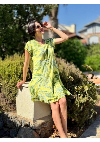 NC50122 Italyan Kısa Kol Pamuk Keten Elbise Fıstık fiyatları