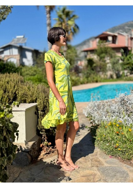 NC50122 Italyan Kısa Kol Pamuk Keten Elbise Fıstık indirimleri