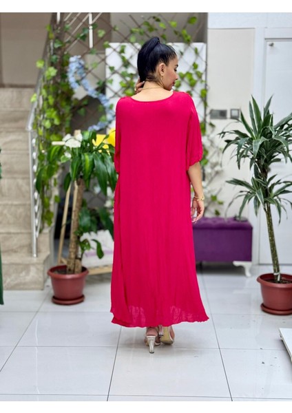 VL2110 Baskılı Yarım Kol Vual Elbise Kırmızı fırsatları