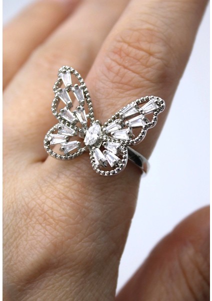 Vıp Çelik Baget Zirkon Taş Işlemeli Büyük Kelebek Model Ayarlanabilir Yüzük fırsatları