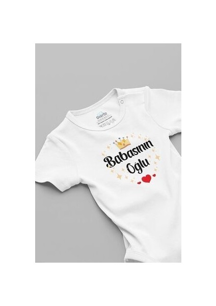 Organik %100 Pamuk Babasının Oğlu Baskılı Erkek Bebek Body Çıtçıtlı Kısa Kollu 5240