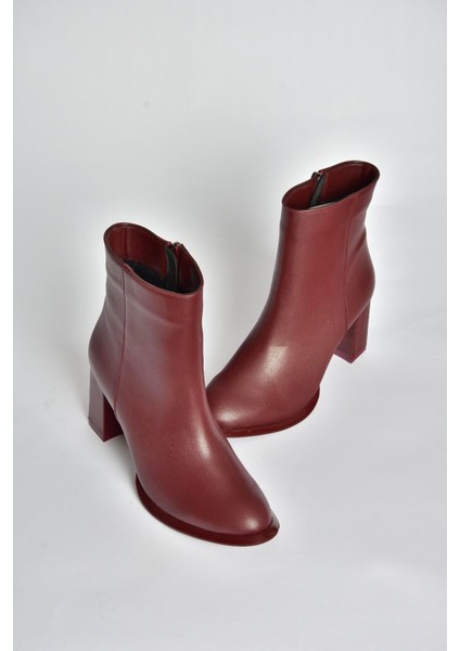 V590166309 Bordo Kalın Topuklu Klasik Kadın Bot