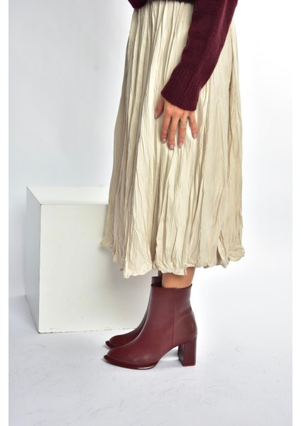 V590166309 Bordo Kalın Topuklu Klasik Kadın Bot fiyatları