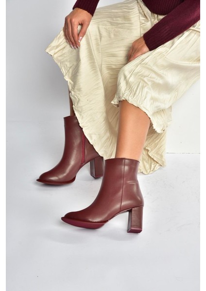 V590166309 Bordo Kalın Topuklu Klasik Kadın Bot modelleri