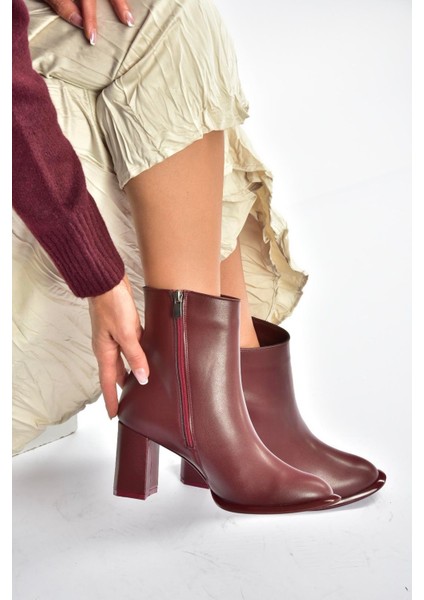 V590166309 Bordo Kalın Topuklu Klasik Kadın Bot fırsatları