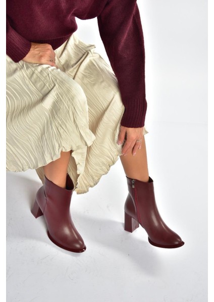 V590166309 Bordo Kalın Topuklu Klasik Kadın Bot indirimleri