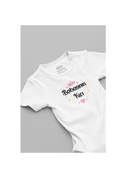 Organik %100 Pamuk Babasının Kızı Baskılı Kısa Kollu Bebek Body Çıtçıtlı Badi Zıbın Tulum 5241
