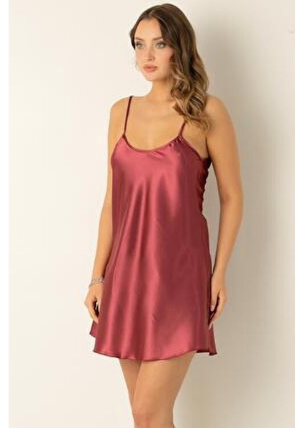 Ince Askılı Mini Saten Gecelik