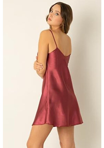 Ince Askılı Mini Saten Gecelik