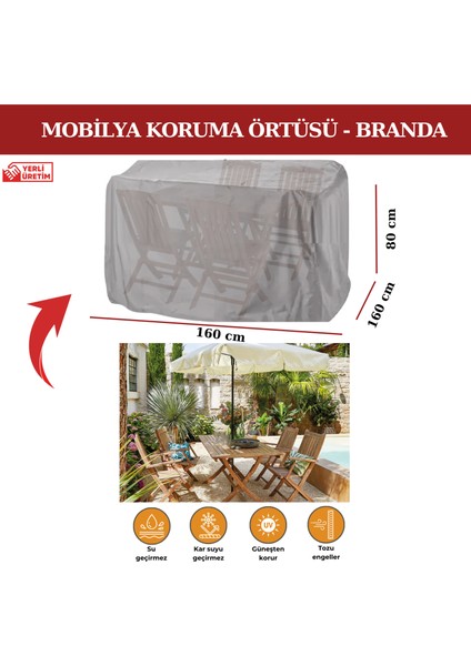 Bahçe Mobilya Koruma Örtüsü Branda 160X160X80 cm - Santimetre, Su Geçirmez, Güneşten Korur