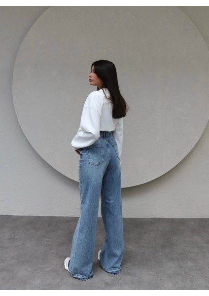 Paça Detay Likralı Wide Leg Jean modelleri