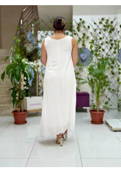 VL3035 Kolsuz Baskılı Vual Elbise Beyaz modelleri