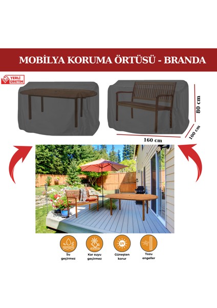 Siyah Bahçe Mobilya Koruma Örtüsü Branda, Toz Geçirmez, Su Geçirmezi, Güneşten Korur