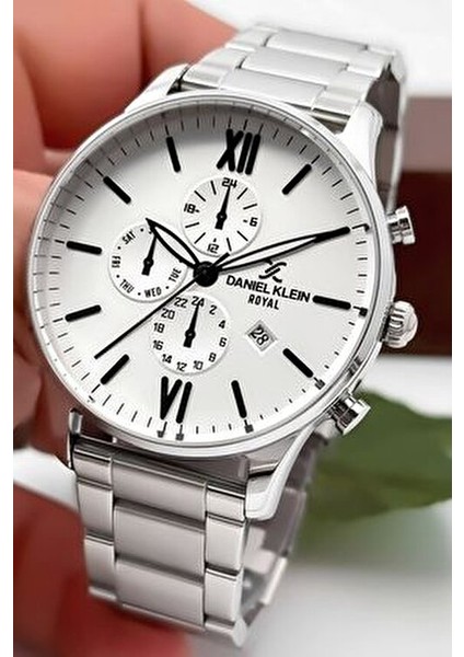 Erkek Kol Saati Takvimli Çelik Kordon Çelik Kasa Gümüş-Beyaz Renk Bileklik Hediyesi Ile