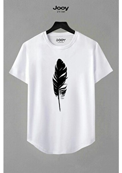 Unisex Siyah Beyaz Oval Kesim Tüy Tasarım Tshirt Ikili Set modelleri