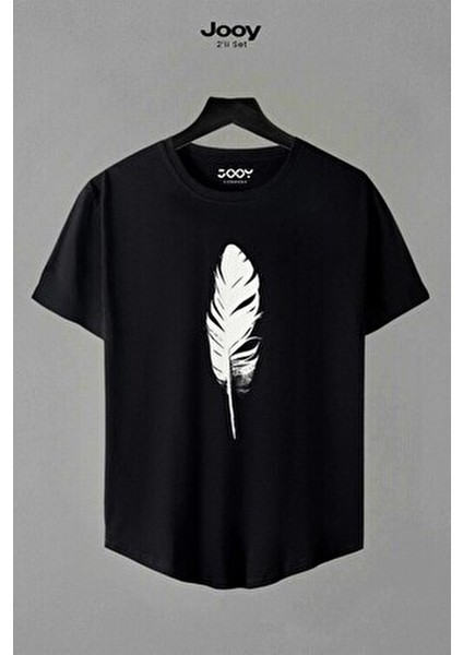 Unisex Siyah Beyaz Oval Kesim Tüy Tasarım Tshirt Ikili Set fırsatları
