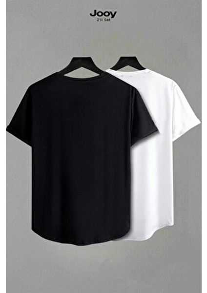 Unisex Siyah Beyaz Oval Kesim Tüy Tasarım Tshirt Ikili Set indirimleri