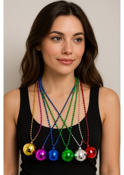 70&amp;apos;ler 80&amp;apos;ler ve 90&amp;apos;lar Temalı Disko Topu Kolye Seti 6 Adet (4915)