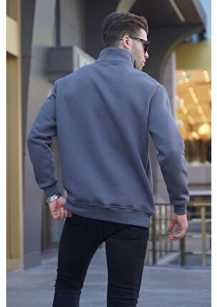 Füme Renkli Erkek Sweatshirt Fermuar Yaka ve Uzun Kol Özellikleriyle fiyatları