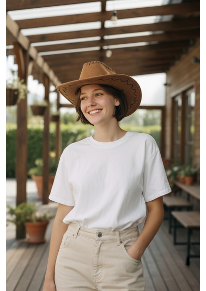 Erkek - Kadın Süet ipli Kovboy Şapkası