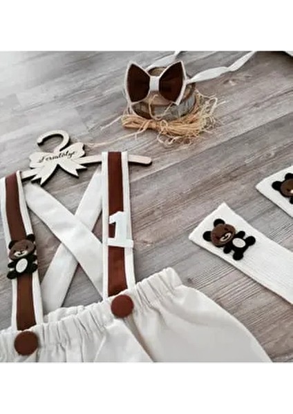 Ayıcık Konsepti Bej Kahverengi Erkek Bebek Salopet Takımı