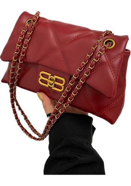Kadınlar Için Elmas Şeklindeki Chanel Tarzı Çanta, Retro Zincir Çanta, Omuz Askılı Çanta, Deri Dokulu Küçük Kare Çanta (Yurt Dışından)