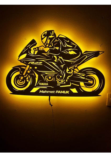 Yamaha R25 Motosiklet LED Işıklı Ahşap, Lazer Mdf Duvar Süsü, Duvar Dekor Tablo Aksesuar, Hediye fiyatları