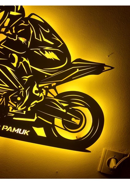 Yamaha R25 Motosiklet LED Işıklı Ahşap, Lazer Mdf Duvar Süsü, Duvar Dekor Tablo Aksesuar, Hediye fırsatları