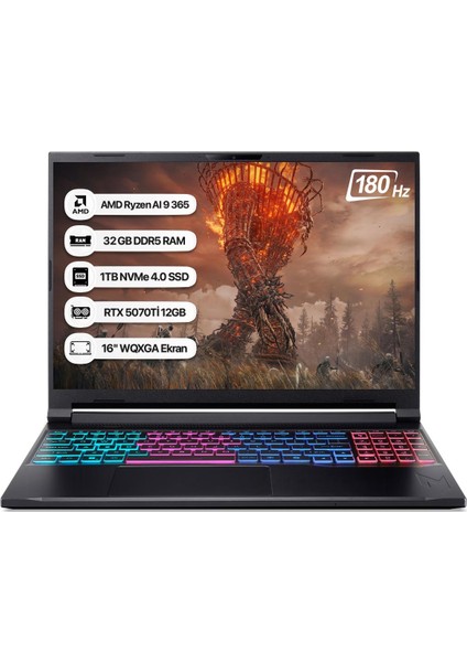 Nitro 16S NH.U07EY.001-32 Ryzen Aı 9 365 32GB 1tb SSD RTX5070Tİ-12GB 180Hz 16 Wqxga Dos Taşınabilir Bilgisayar