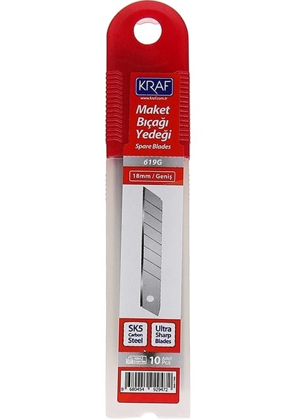 Maket Bıçağı Yedeği Geniş Ultra Karbon Çelik Sk5 10'lu Tüp