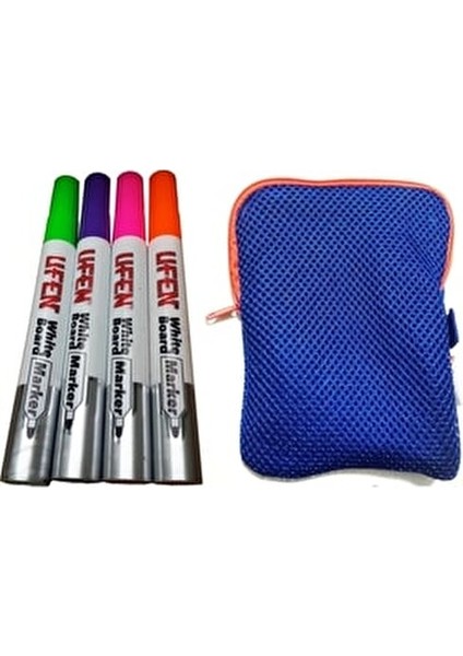 Mavi Kalemlik & Pembe Turuncu Lacivert Yeşil 4 Renk Ufen Beyaz Tahta Kalemi