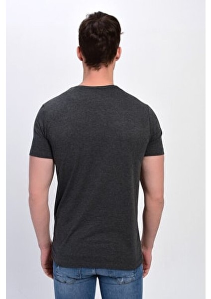 Erkek Antrasit Büyük Beden V Yaka Likralı Basic T-Shirt fırsatları