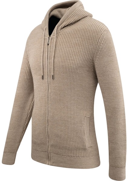 Erkek Kapüşonlu Fermuarlı Triko Hırka Selanik Örgü Cepli Klasik Kalıp - 5249K fiyatları