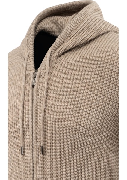 Erkek Kapüşonlu Fermuarlı Triko Hırka Selanik Örgü Cepli Klasik Kalıp - 5249K modelleri