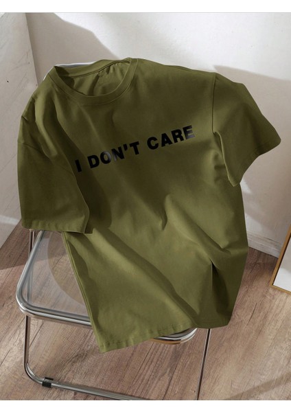 -Erkek I Dont Care Baskılı Kısa Kol %100 Pamuk T-Shirt