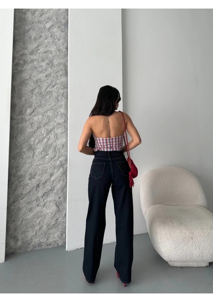 Palazzo Süper Taş Enzim Tint Yıkama Koyu Lacivert Jeans Pantolon D2008 modelleri