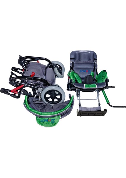 Engelli Puseti Yeşil | Alüminyum Şase, Iki Yönlü Ayarlanabilir Koltuk, 40 cm Oturum Genişliği, DM-8001 Buggy