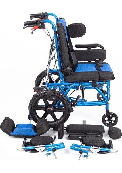 Pediatrik Tekerlekli Sandalye | Yatarlı ve Tilt Özellikli, Göğüs ve Bacak Destekli, File Kumaş Döşemeli DY01958LBCJ-38 Cp